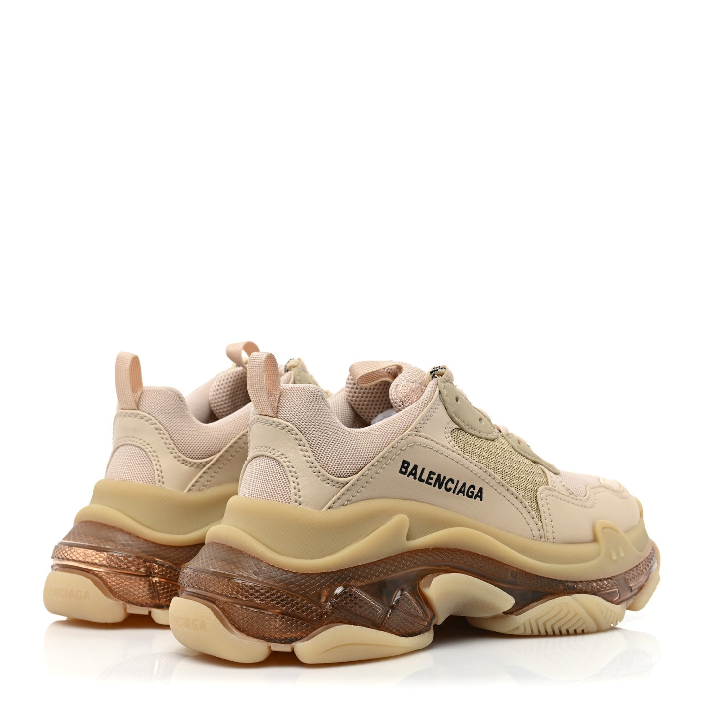 Fabric Mesh Clear Sole Womens Triple S Sneakers 36 Beige