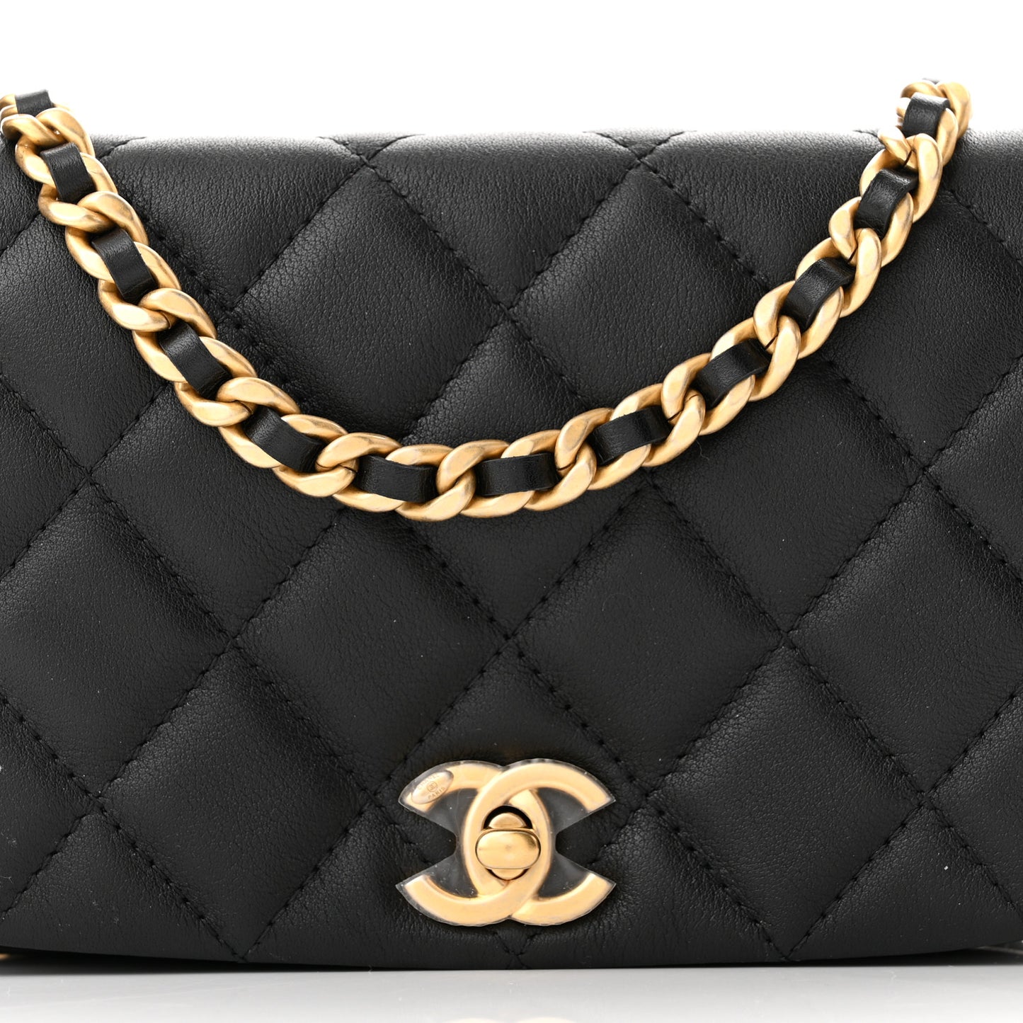 Calfskin Quilted Coco Mail Clutch With Chain Black
