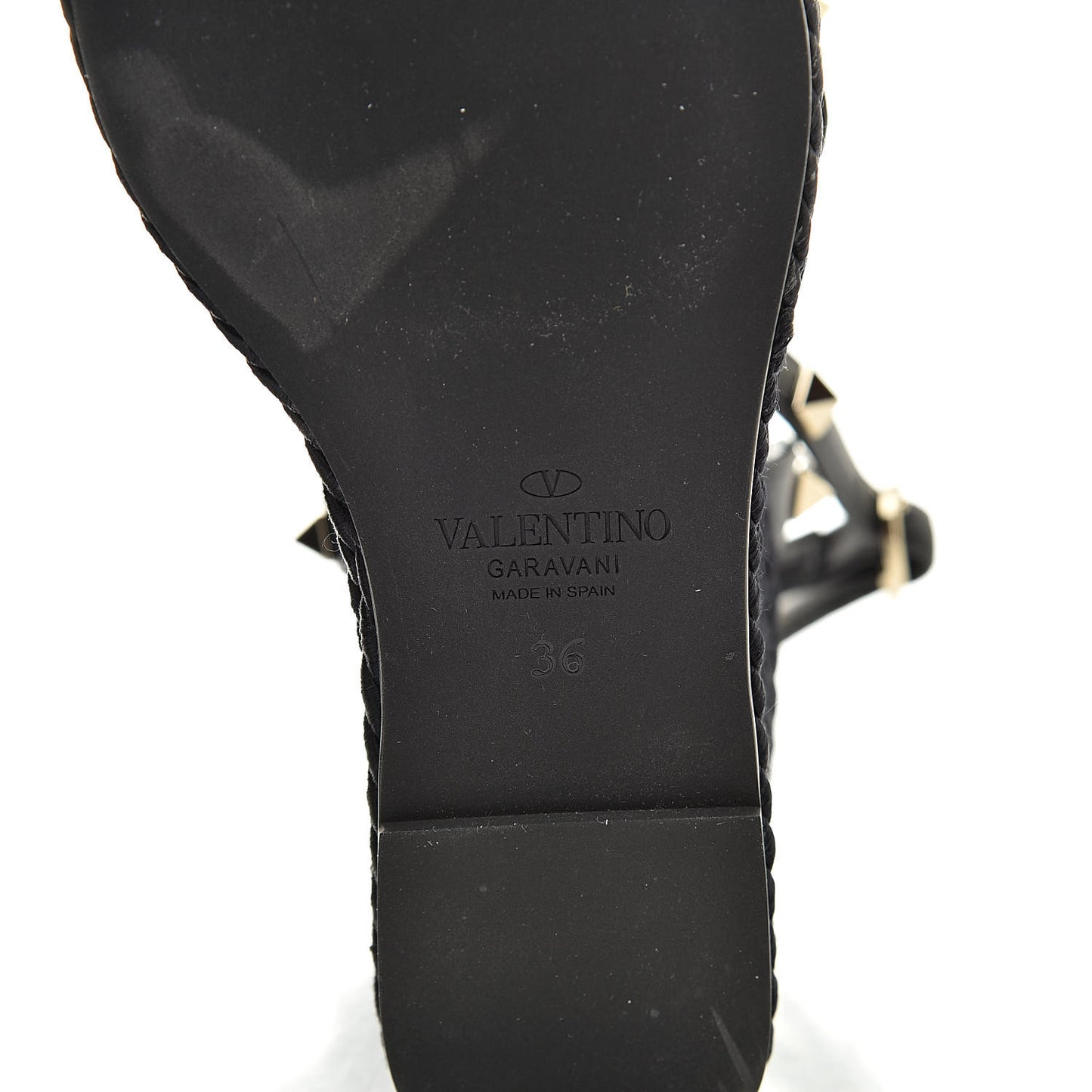 Calfskin Rockstud Ankle Strap Torchon Espadrille 25/95mm Wedge Sandals 36 Black
