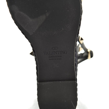 Valentino Garavani Calfskin Rockstud Ankle Strap Torchon Espadrille 25/95mm Wedge Sandals 36 Black 6 of 10