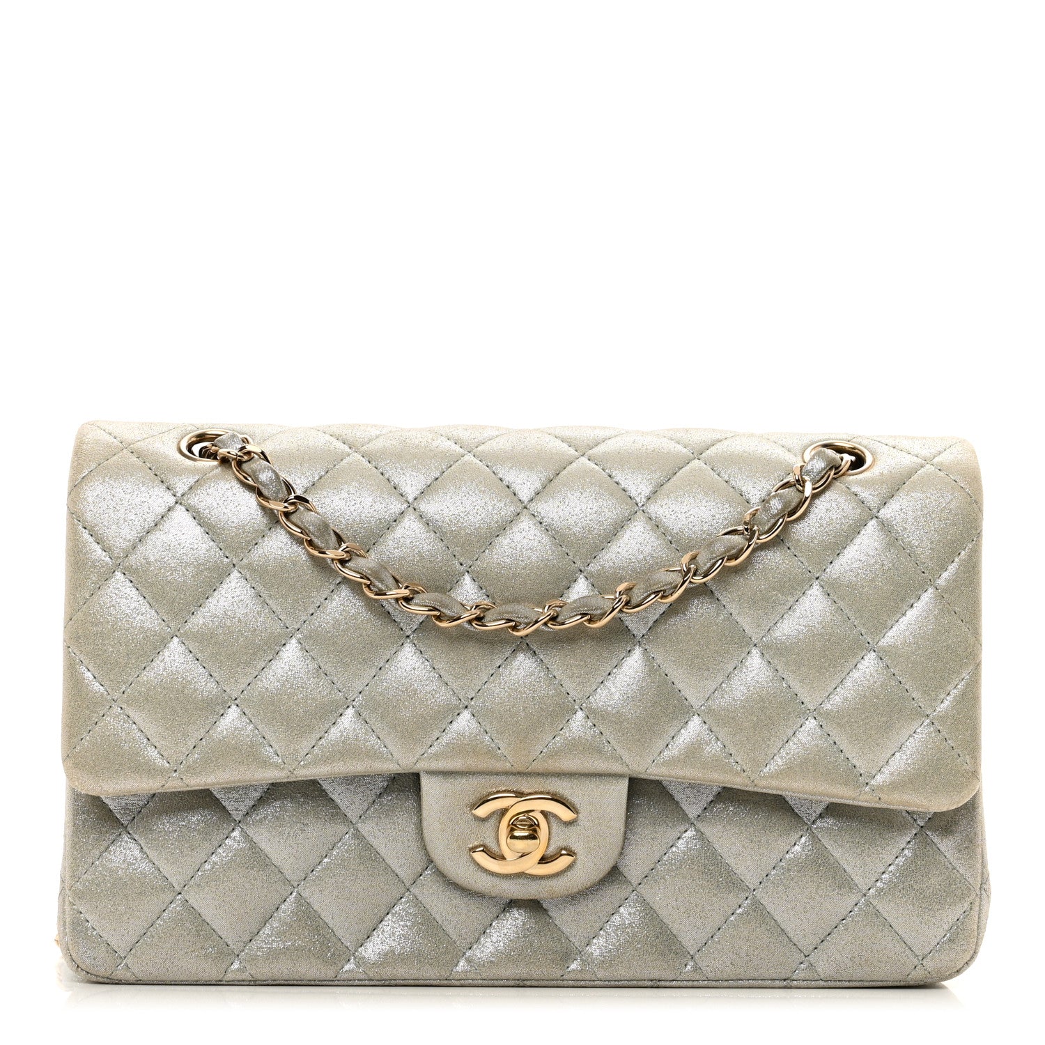 Chanel Iridescent Calfskin Quilted Medium Double Flap Silver 1 of 12
