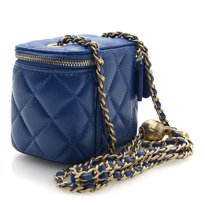 Chanel Lambskin Quilted Pearl Crush Mini Vanity Case With Chain Blue 3 of 11