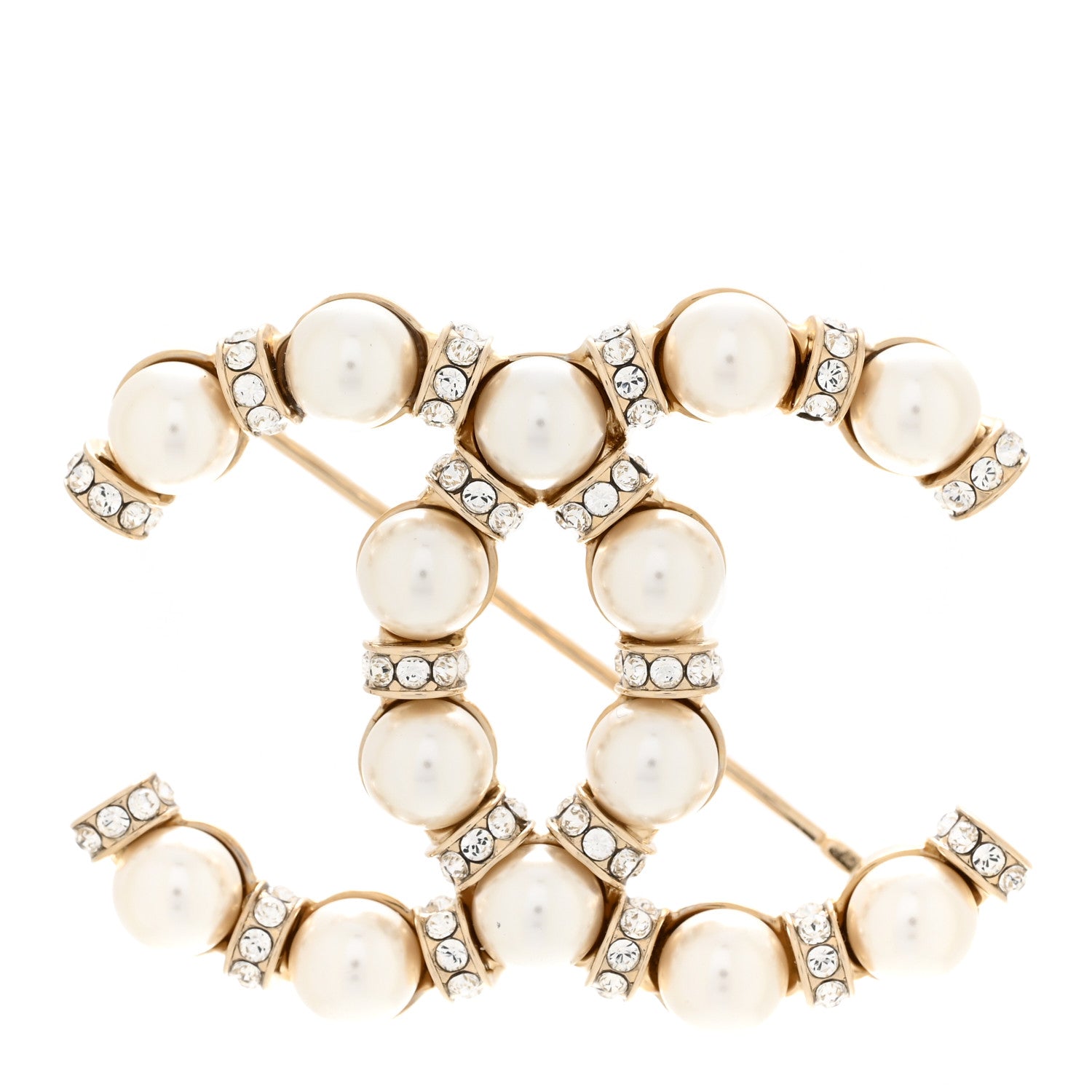Chanel Pearl Crystal Nefertiti CC Brooch Gold 1 of 6