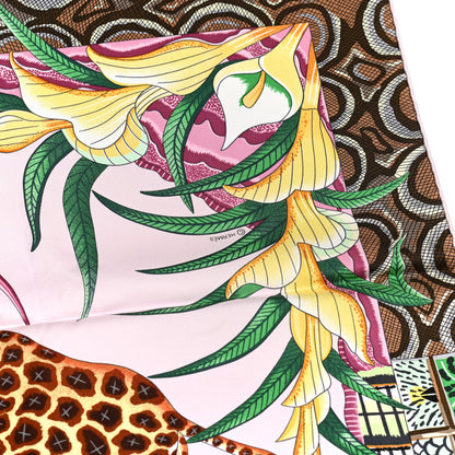 Hermes Silk La Marche Du Zambeze Scarf 90 Rose Pale Vert Jaune 3 of 6