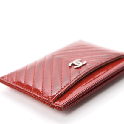 Chanel Patent Quilted Chevron Card Holder Red 8 of 13