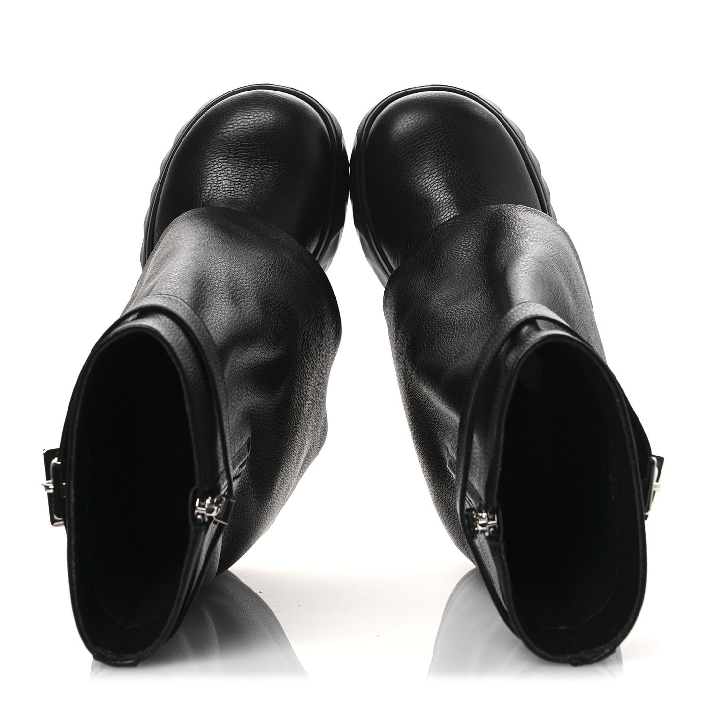 Grained Calfskin Shark Lock Biker Ankle Boots 40 Black