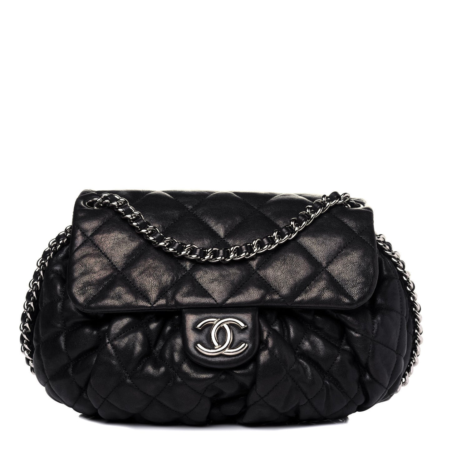 Washed Lambskin Quilted Mini Chain Around Flap Black