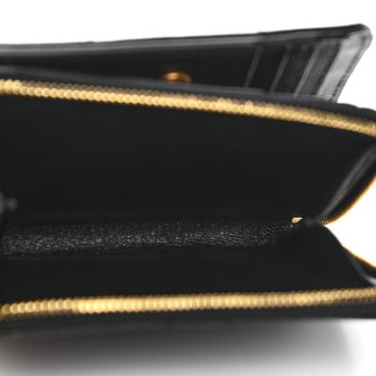 Saint Laurent Grain De Poudre Matelasse Chevron Monogram Compact Zip Around Wallet Black 7 of 10