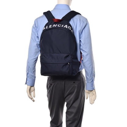 Balenciaga Sport Nylon Logo Embroidered Wheel Backpack Navy Blue Red 2 of 9
