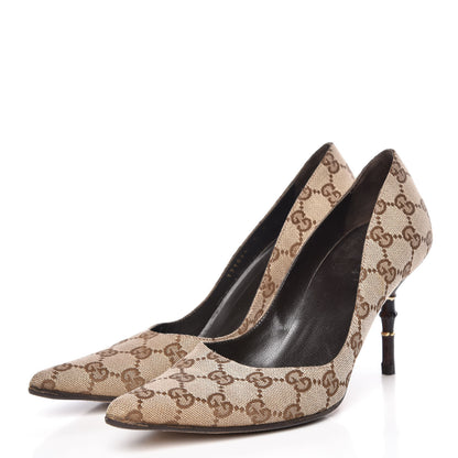 Gucci Monogram Malaga Kid Pumps 7 Biege Ebony Cocoa 3 of 12