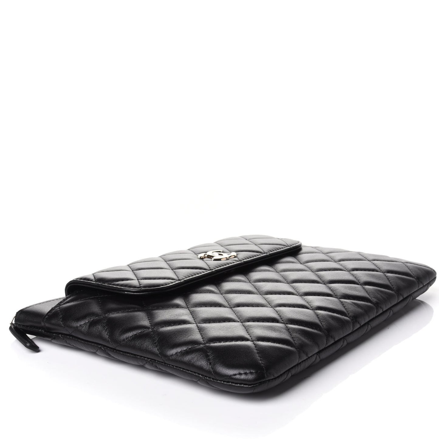 Lambskin Quilted Medium Flap Cosmetic Case Black