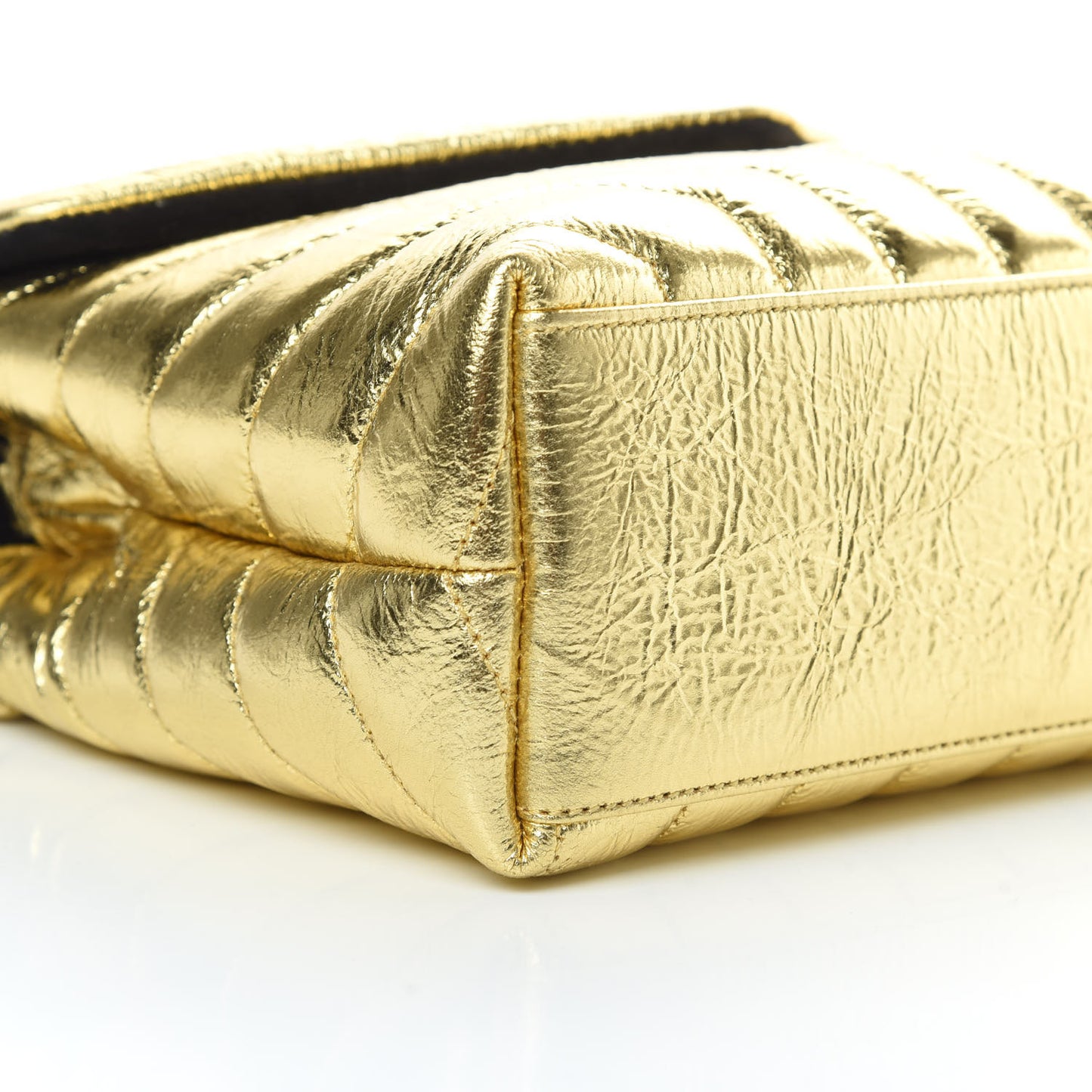 Metallic Calfskin Y Quilted Small Loulou Monogram Chain Satchel Gold