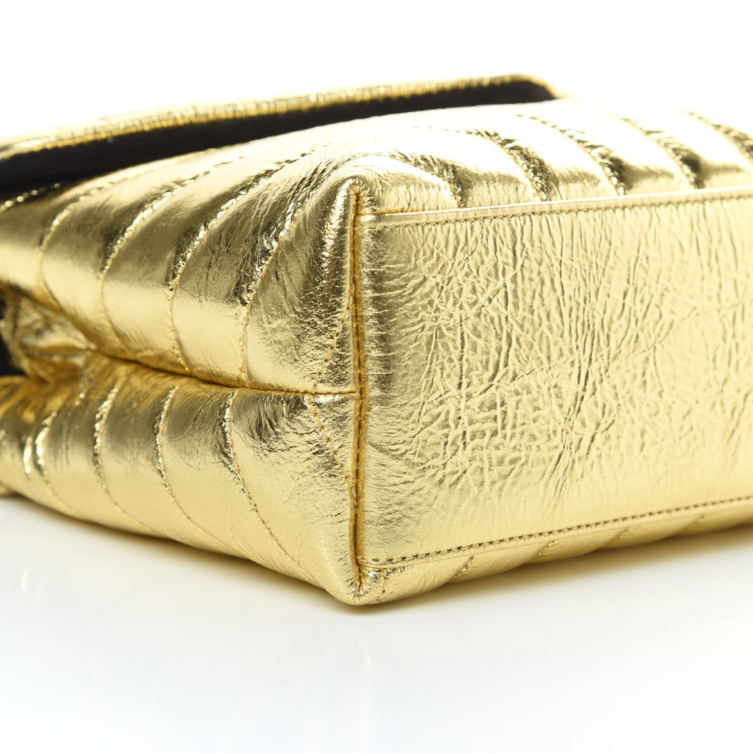 Saint Laurent Metallic Calfskin Y Quilted Small Loulou Monogram Chain Satchel Gold 9 of 11