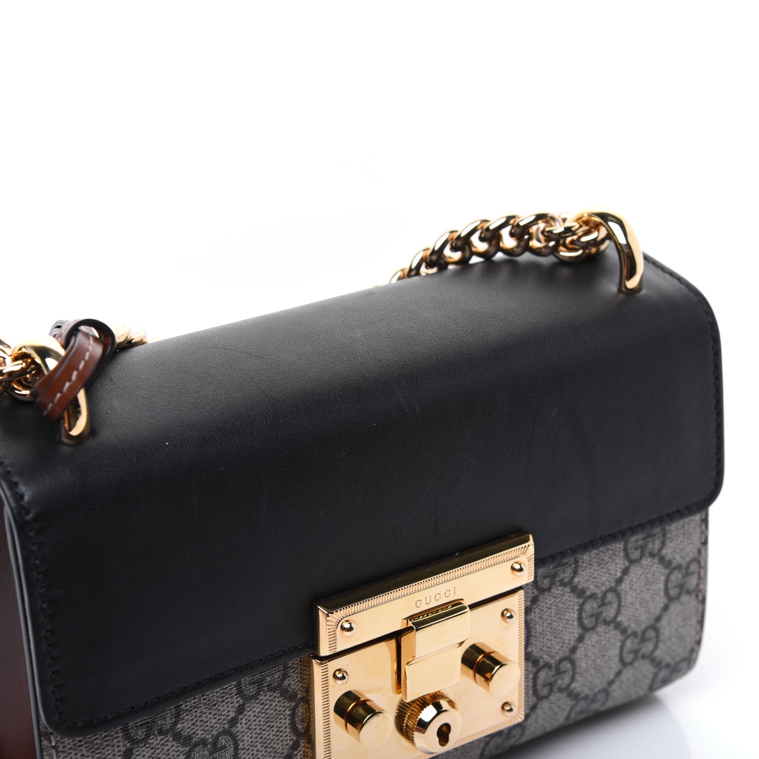 Gucci GG Supreme Monogram Calfskin Small Padlock Shoulder Bag Beige Black Cuir 15 of 20