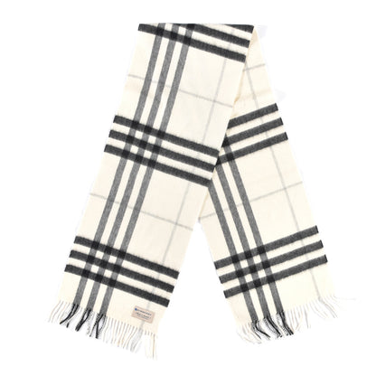 Burberry Cashmere Giant Check Icon Stripe Fringe Scarf Natural White 2 of 4