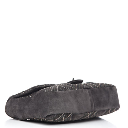 Chanel Suede Stitched Jumbo Saltire Single Flap Grey 4 of 12