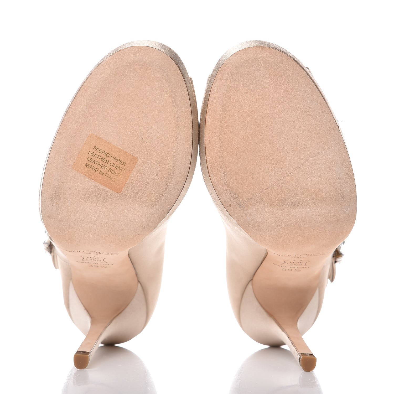 Jimmy Choo Satin Crystal Bow Grant Peep Toe Pumps 39.5 Beige 7 of 13