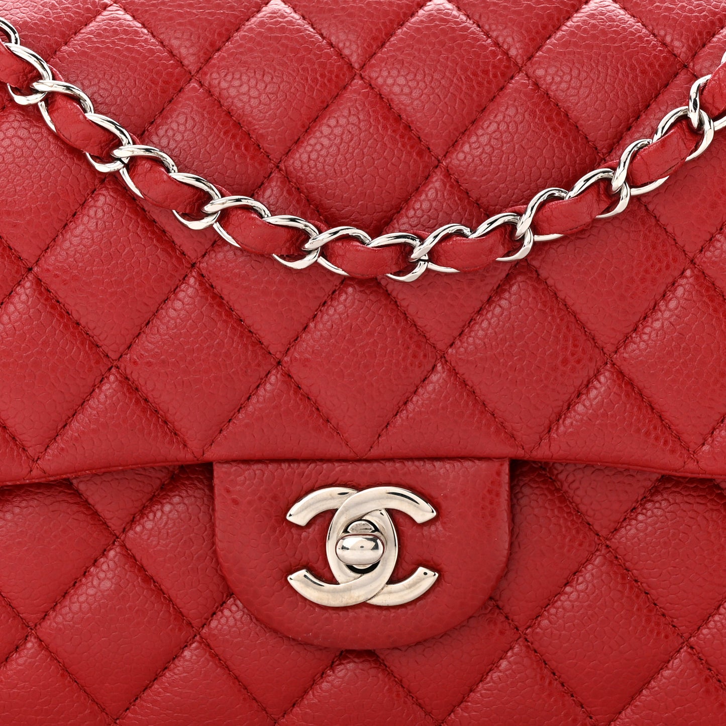 Caviar Quilted Medium Double Flap Red