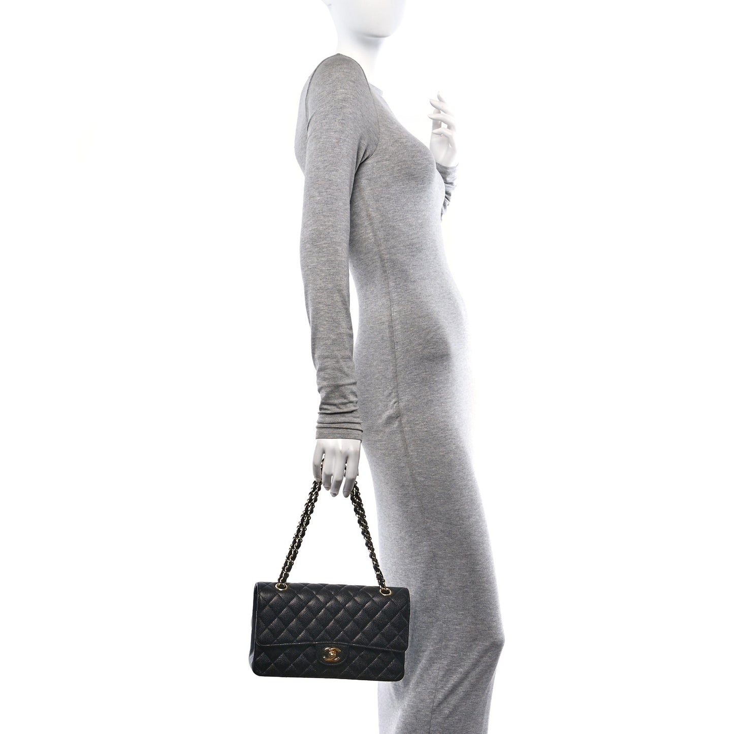 Caviar Quilted Medium Double Flap Black