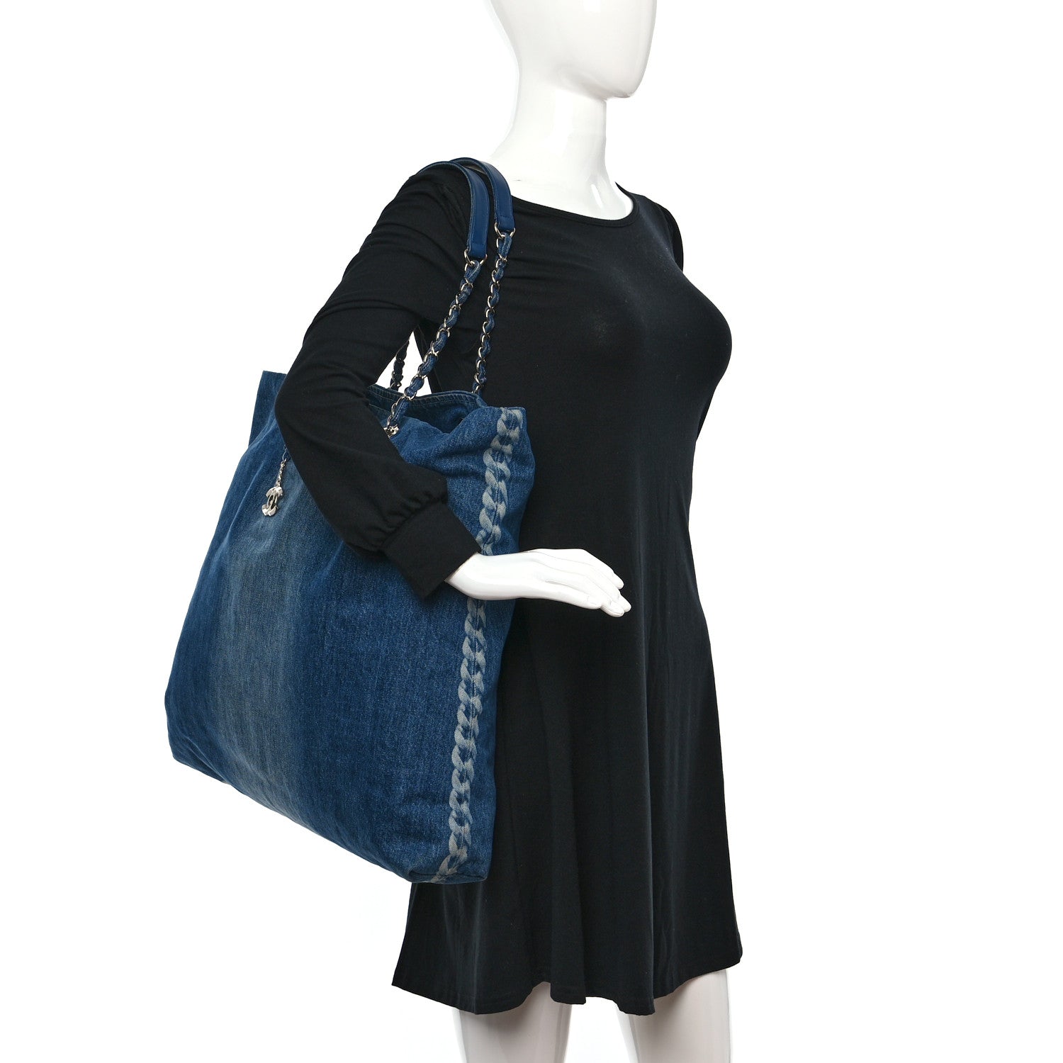 Chanel Denim Printed Shopping Bag Blue 2 of 12