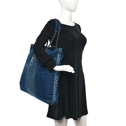Chanel Denim Printed Shopping Bag Blue 2 of 12