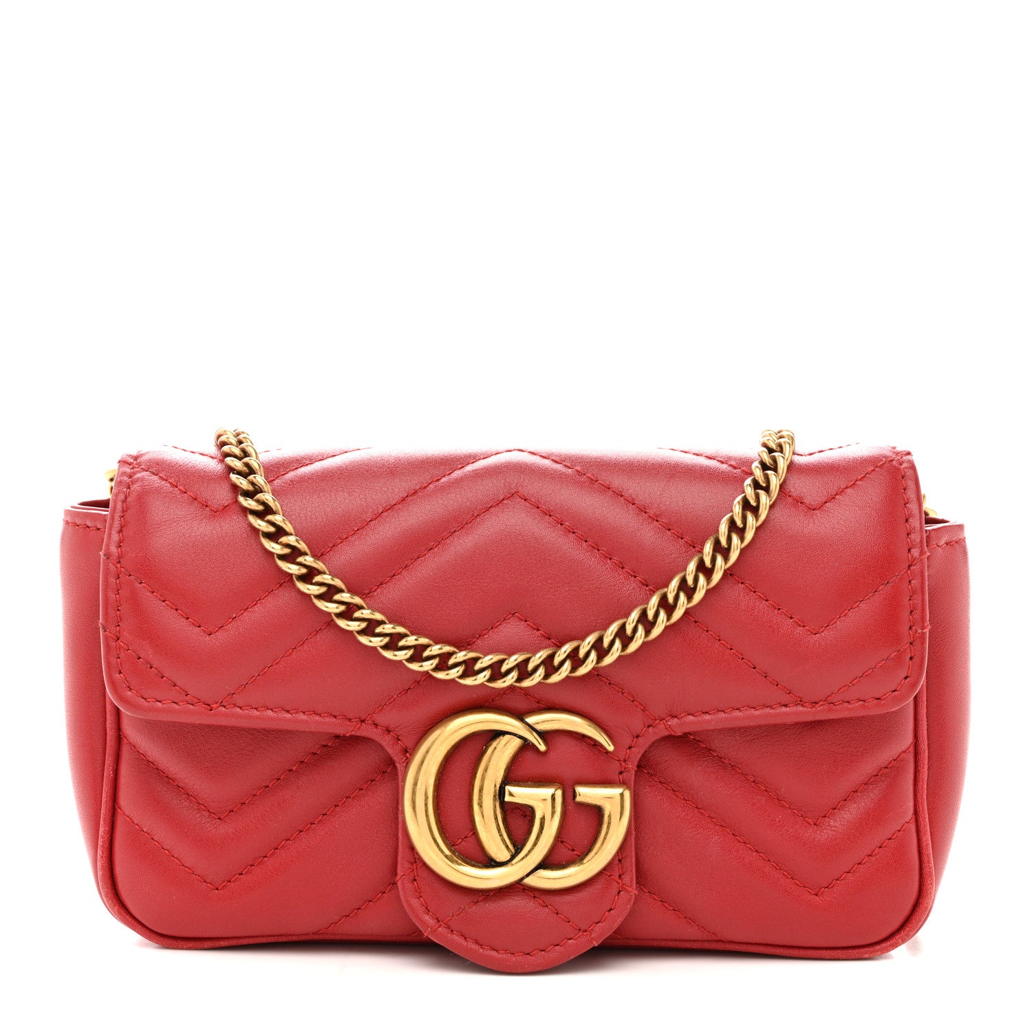 Gucci Calfskin Matelasse Super Mini GG Marmont Shoulder Bag Hibiscus Red 1 of 16