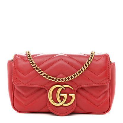 Gucci Calfskin Matelasse Super Mini GG Marmont Shoulder Bag Hibiscus Red 1 of 16