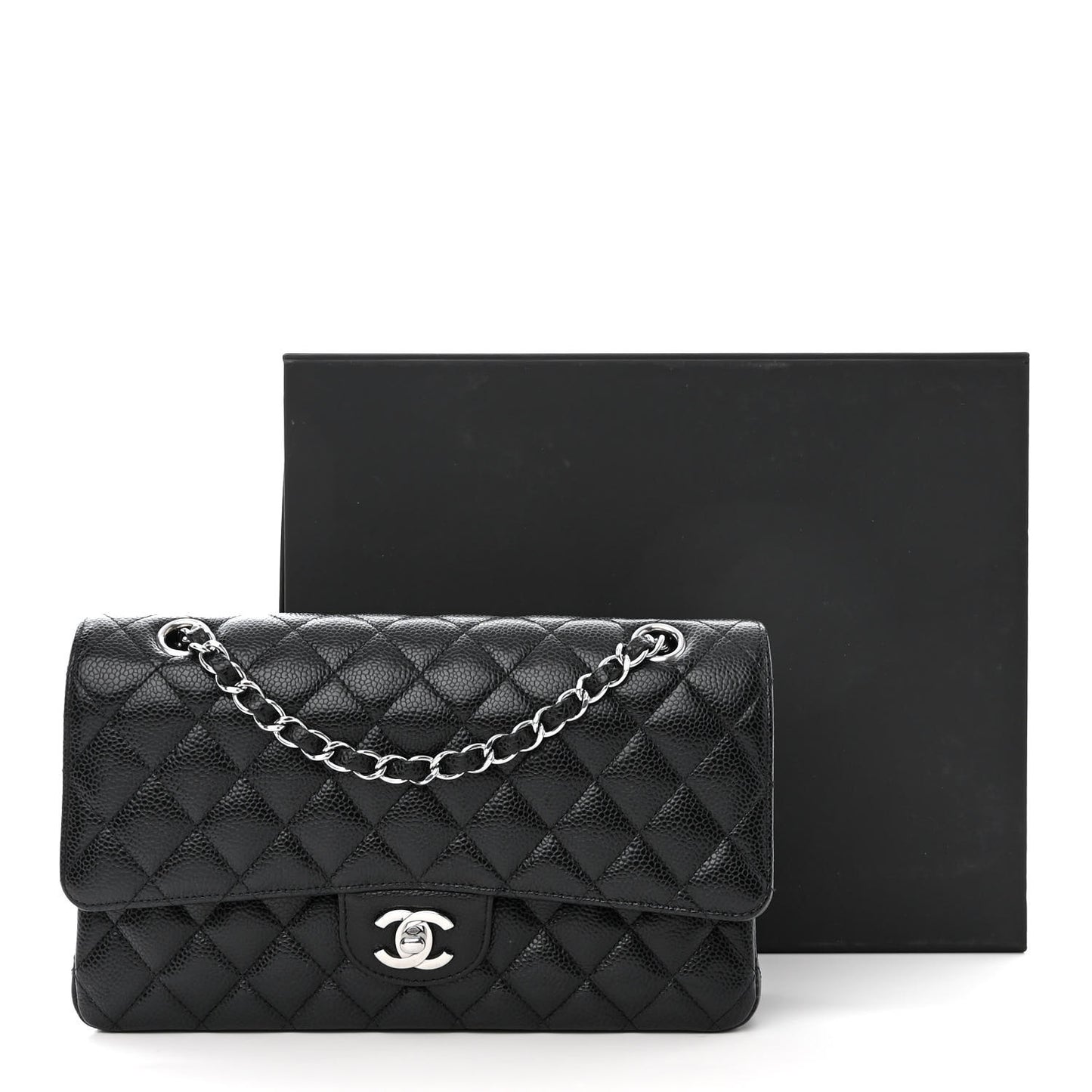 Caviar Quilted Medium Double Flap Black