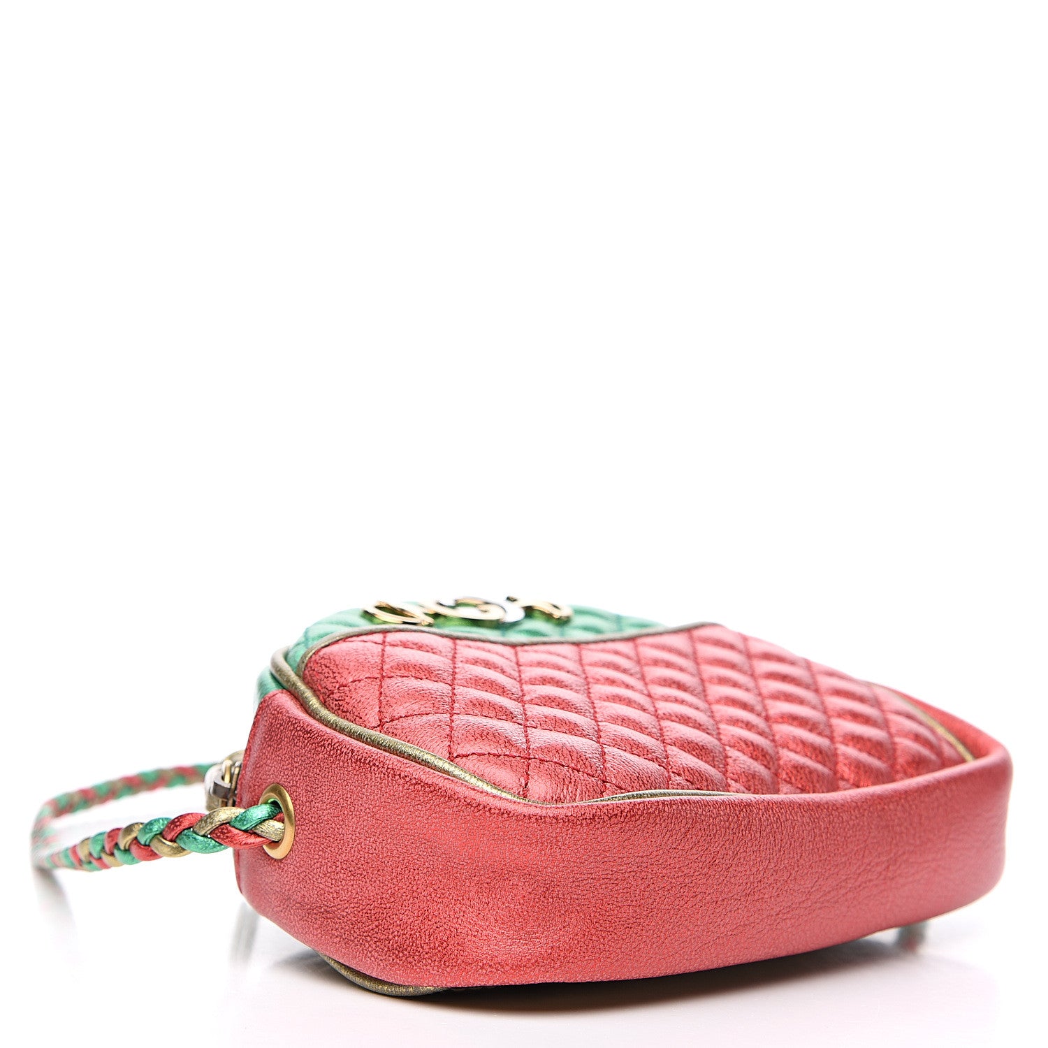 Gucci Laminated Nappa Trapuntata Mini Zumi Dome Shoulder Bag Rosso Jasmine Green Rame 3 of 9