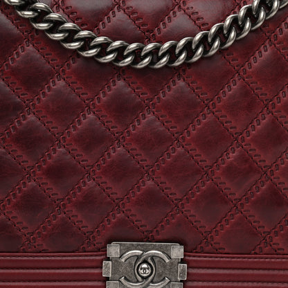 Chanel Calfskin Quilted Double Stitch Large Boy Flap Burgundy 8 of 10