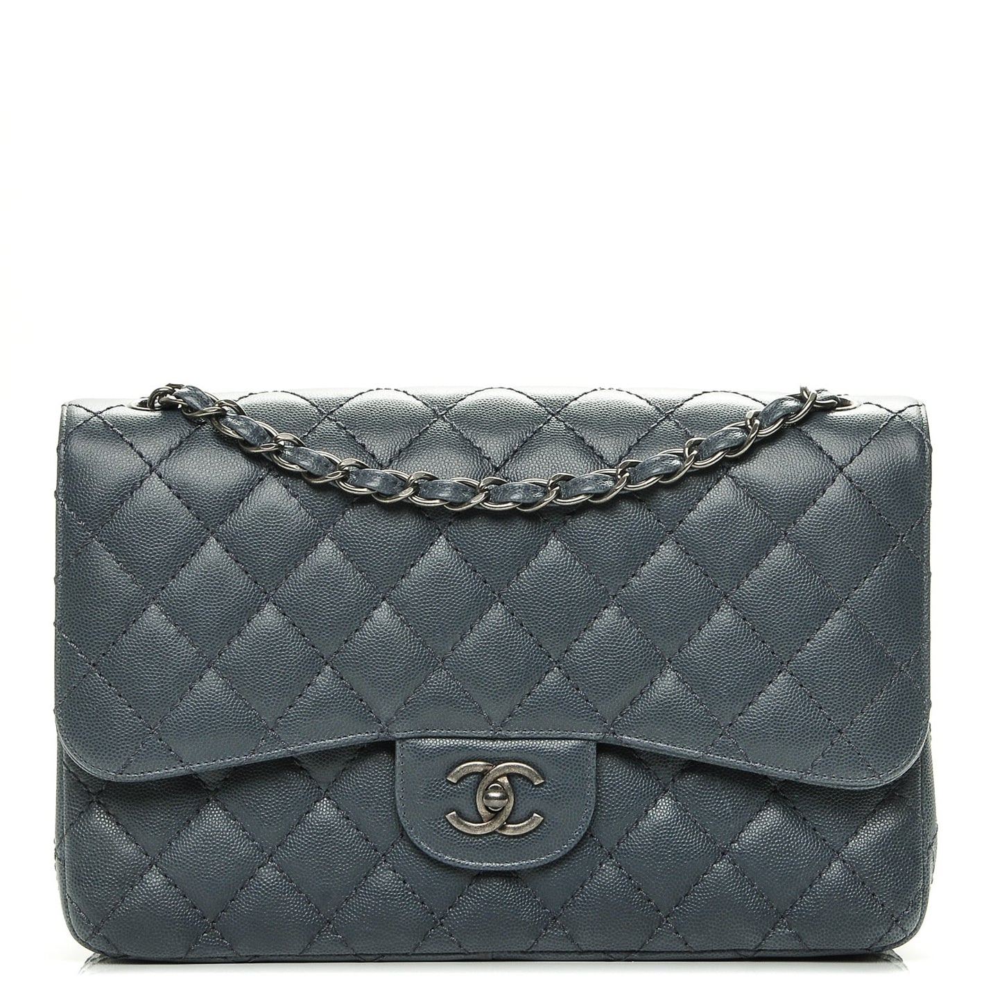 Caviar Quilted Jumbo Double Flap Grey