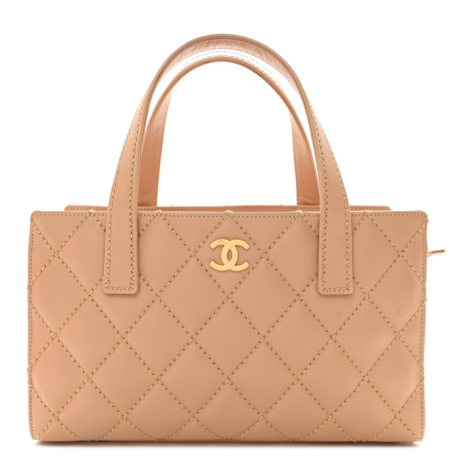 Chanel Calfskin Wild Stitch Small Tote Beige 1 of 16