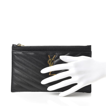 Saint Laurent Grain De Poudre Chevron Monogram Pouch Black 2 of 10