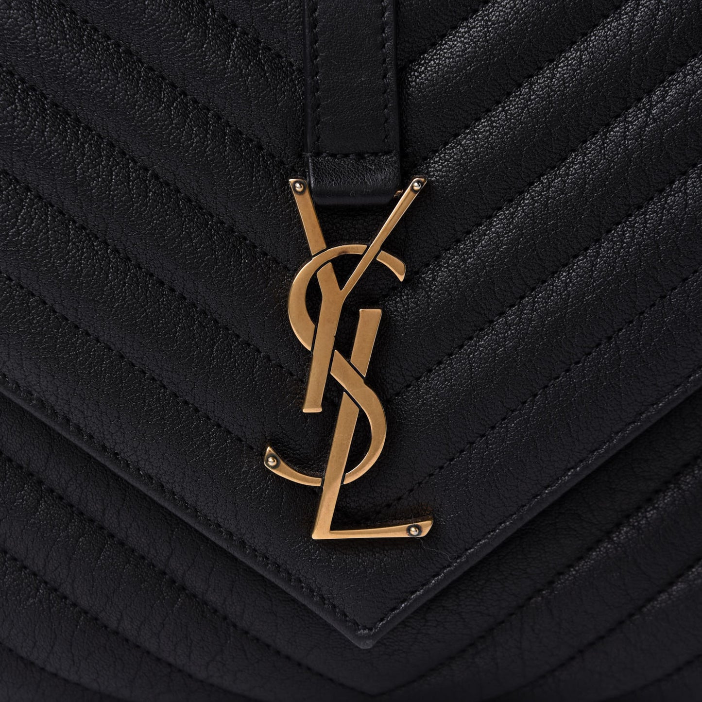 Sheepskin Matelasse Chevron Monogram Large College Satchel Black