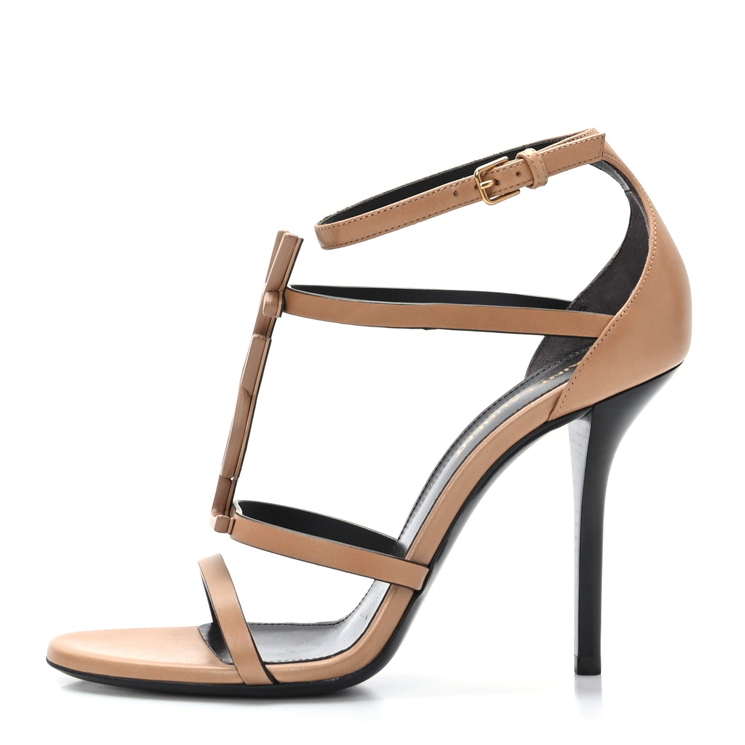 Saint Laurent Calfskin Cassandra 100 Sandals 37 Gold Brown 1 of 7