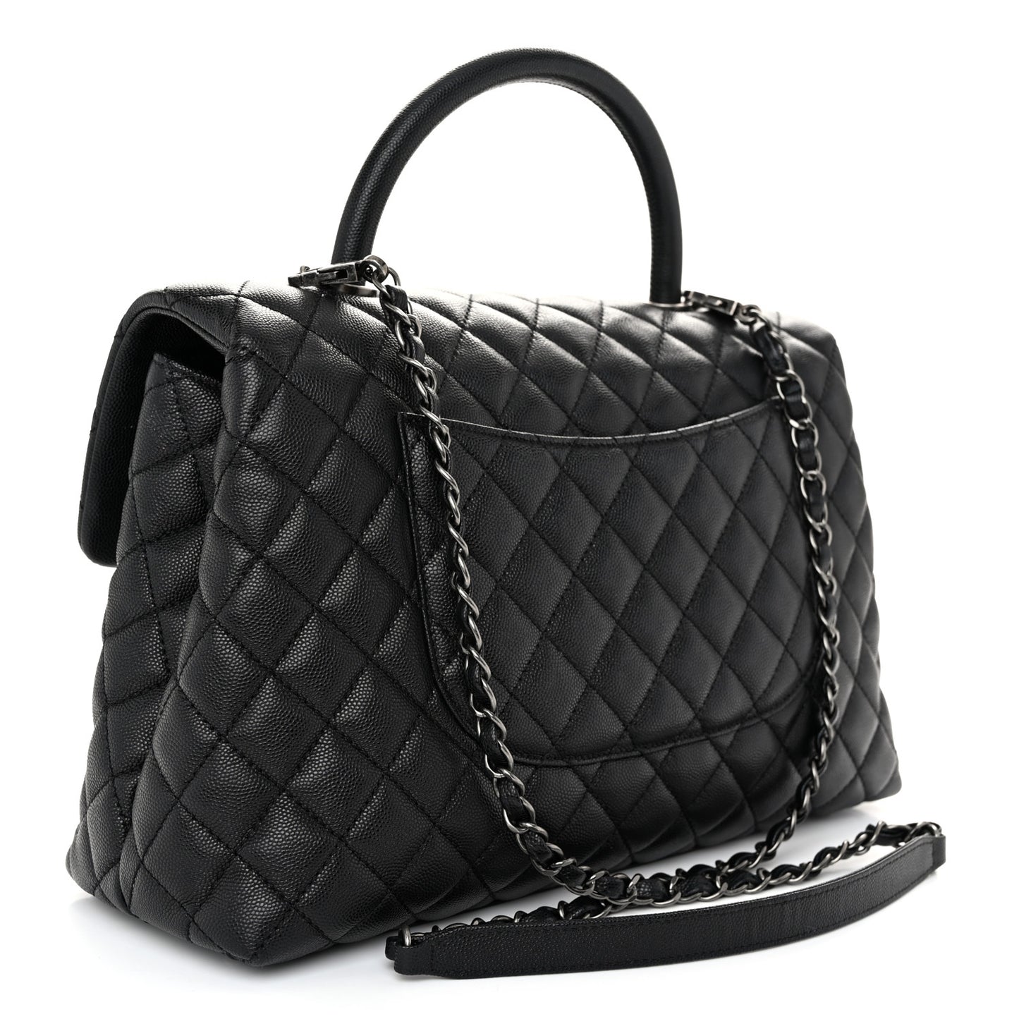 Caviar Quilted Medium Coco Handle Flap Black