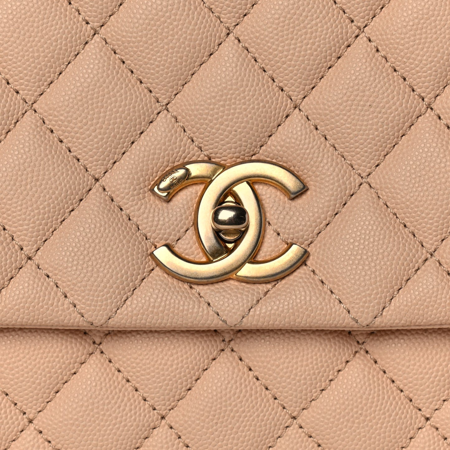 Caviar Quilted Small Coco Handle Flap Beige