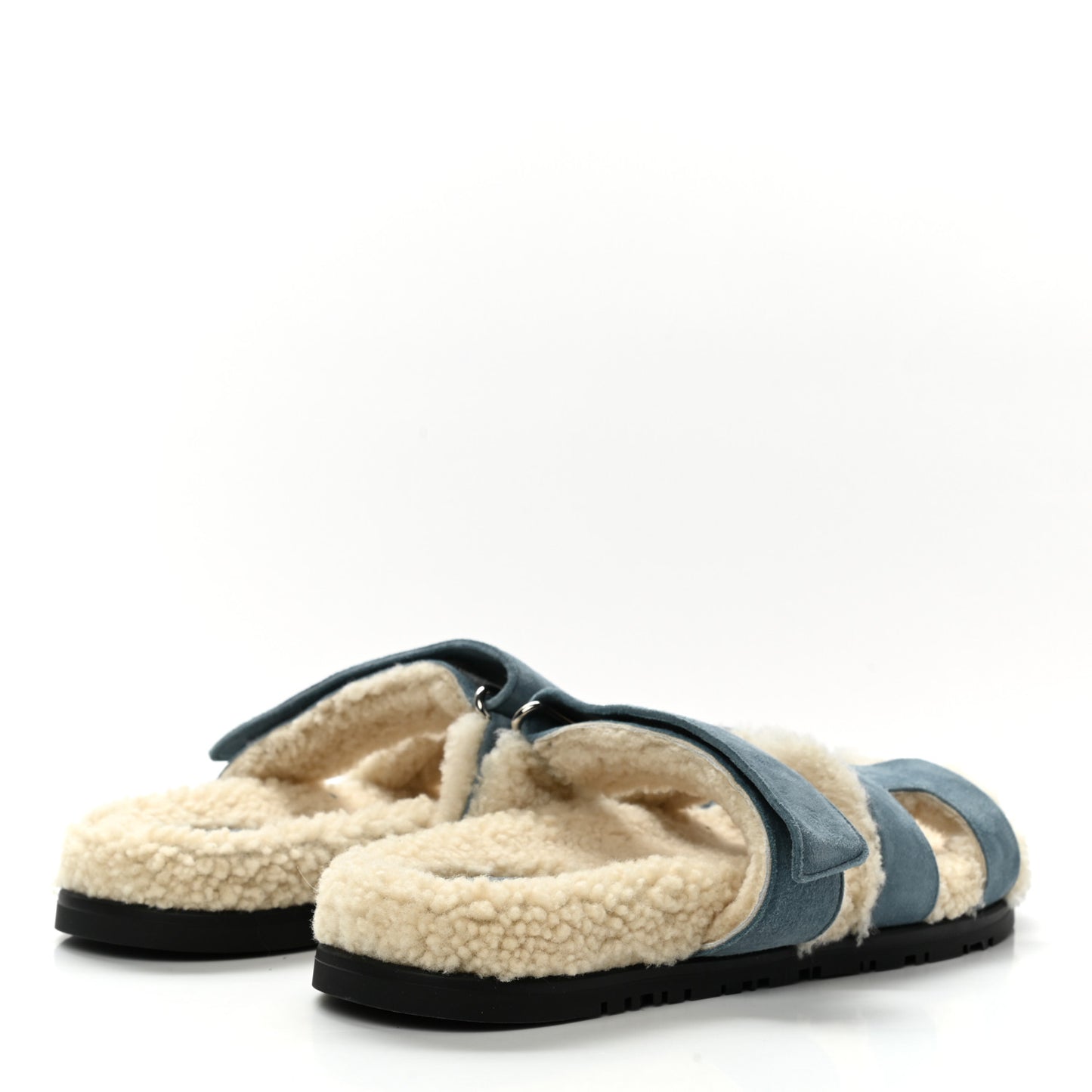 Suede Goatskin Woolskin Womens Chypre Sandals 37 Bleu Pinede Ecru