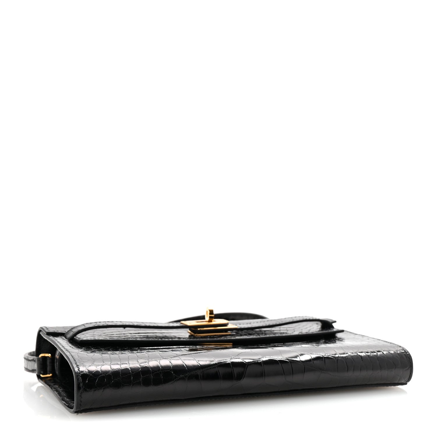 Hermes Shiny Alligator Kelly Wallet To Go Black 3 of 9