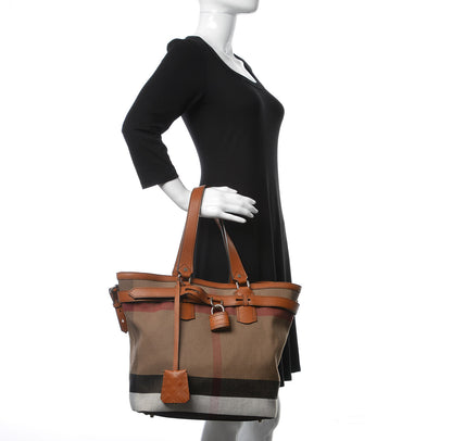 Burberry Canvas Mega Check Medium Traveler Tote Saddle Brown 3 of 11