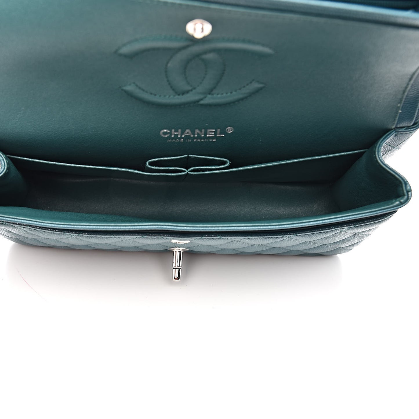Caviar Quilted Medium Double Flap Dark Green