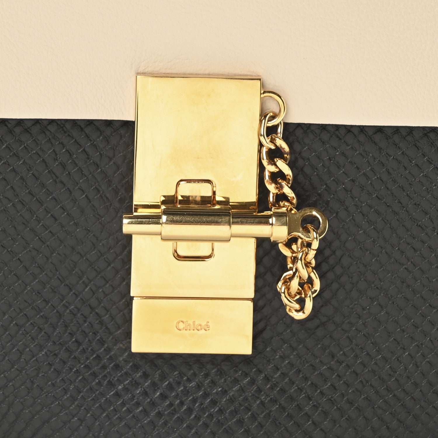 Chloe Grained Calfskin Lambskin Mini Bi-Color Drew Shoulder Bag Black Powder Beige 7 of 9