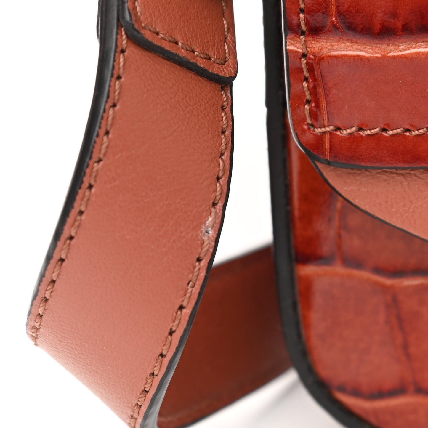 Calfskin Crocodile Embossed Mini C Double Carry Chestnut Brown