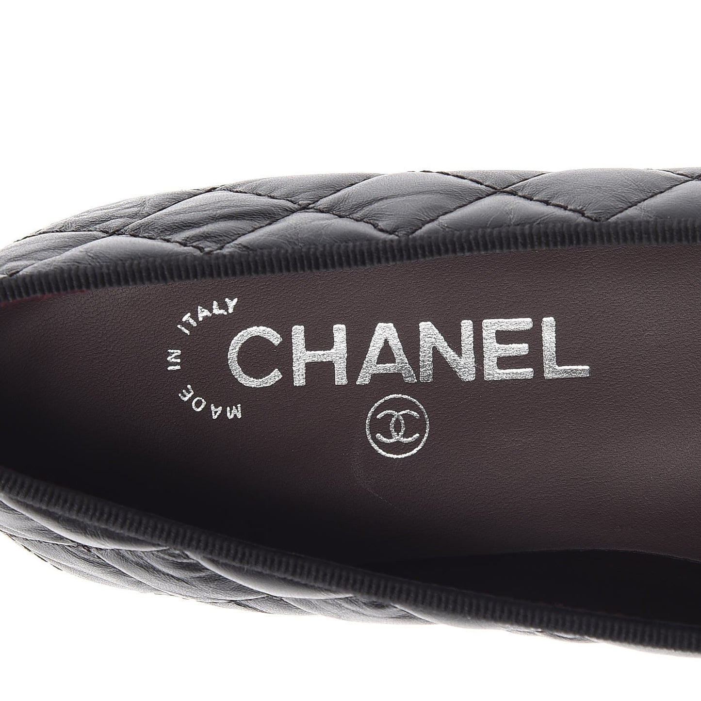 Lambskin Patent Quilted Cap Toe Ballerina Flats 36.5 Black