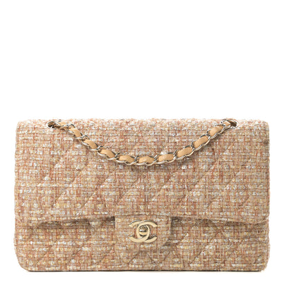 Chanel Tweed Quilted Medium Double Flap Brown Gold 1 of 13