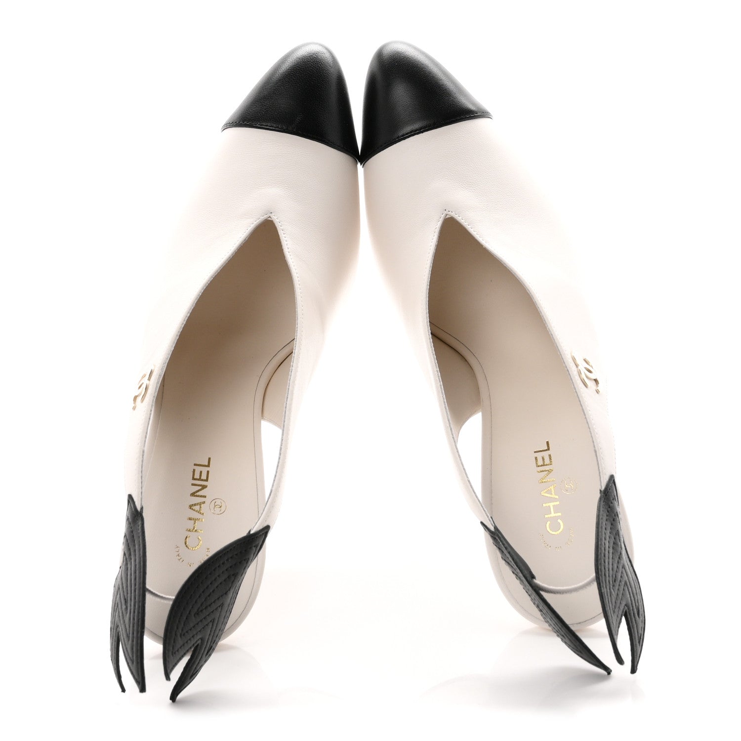 Chanel Lambskin Slingback Pumps 40 White Black 2 of 9