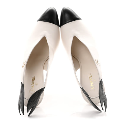 Chanel Lambskin Slingback Pumps 40 White Black 2 of 9