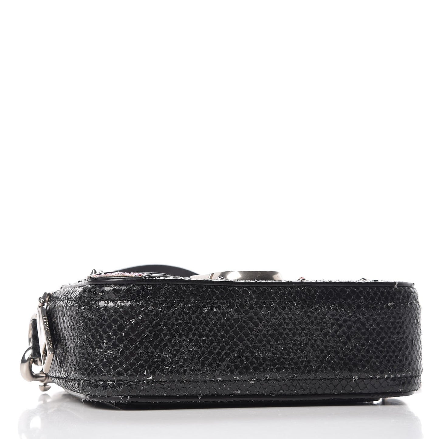 Metallic Sheepskin Python Embossed Snapshot Camera Bag Black
