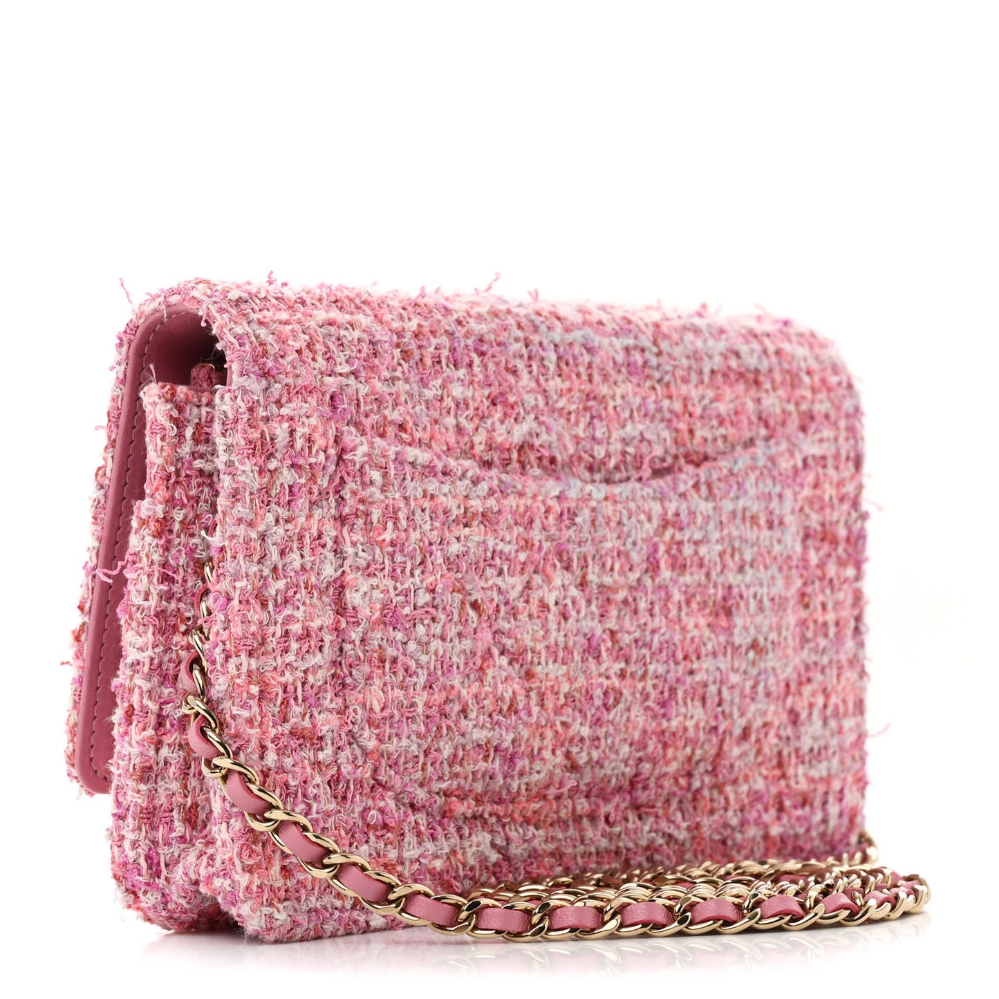 Tweed Quilted Wallet On Chain WOC Pink