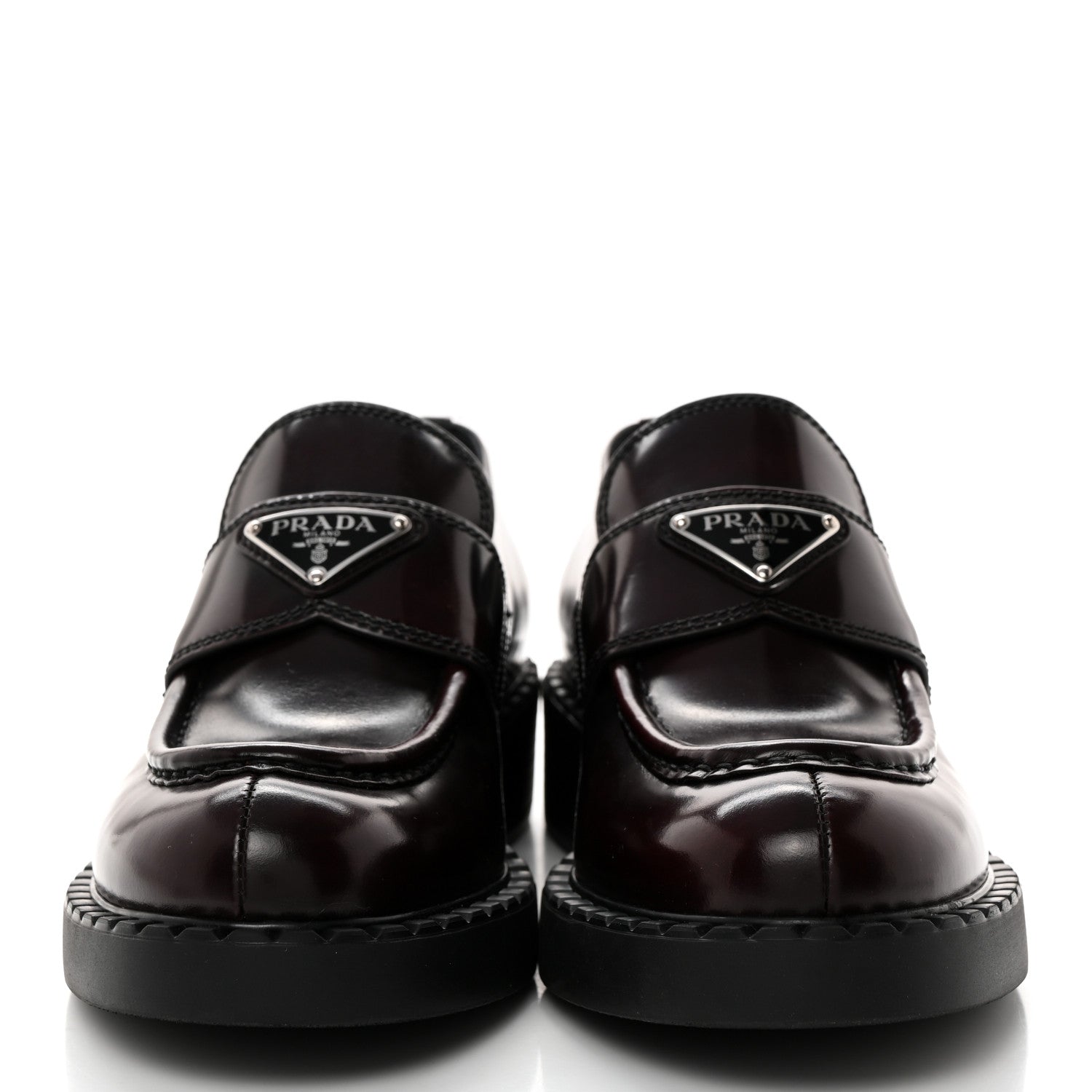 Prada Spazzolato Metal Triangle Logo 50mm Loafers 38 Cordovan 2 of 9